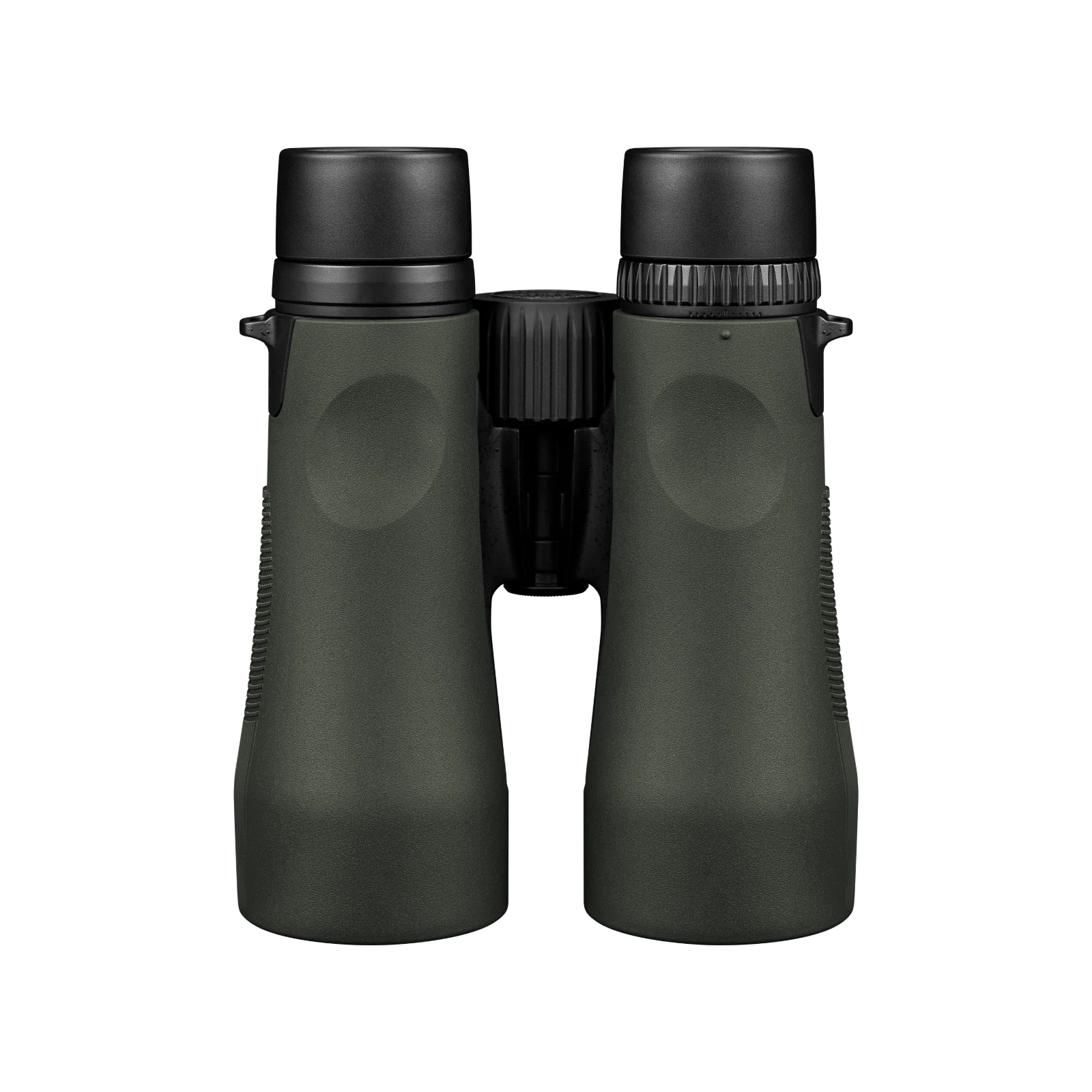 A pair of binoculars in matte dark green with black eyecups and central hinge, shown against a plain white background.