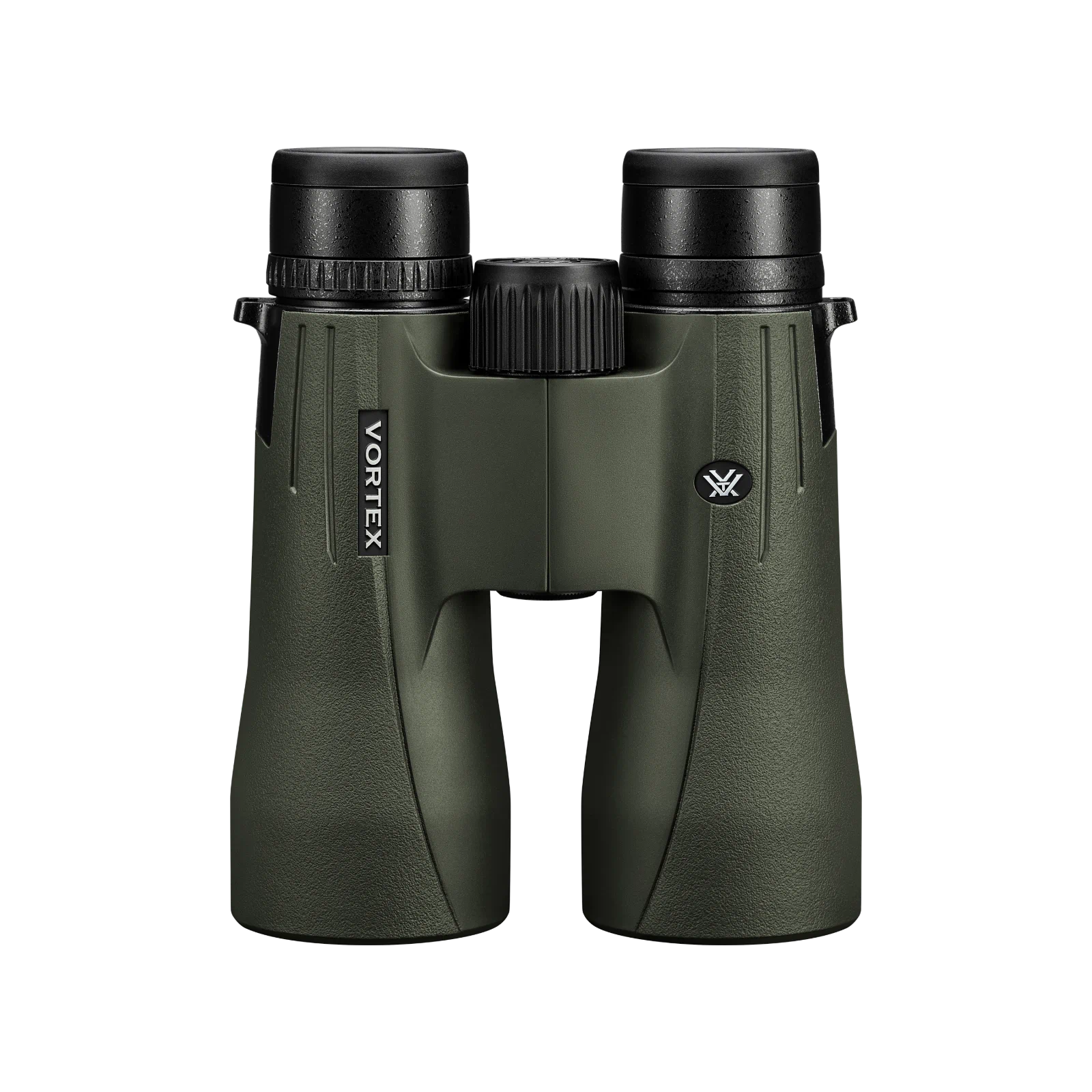 Vortex binoculars in olive green with black eyecups and central focus wheel, shown against a plain white background.