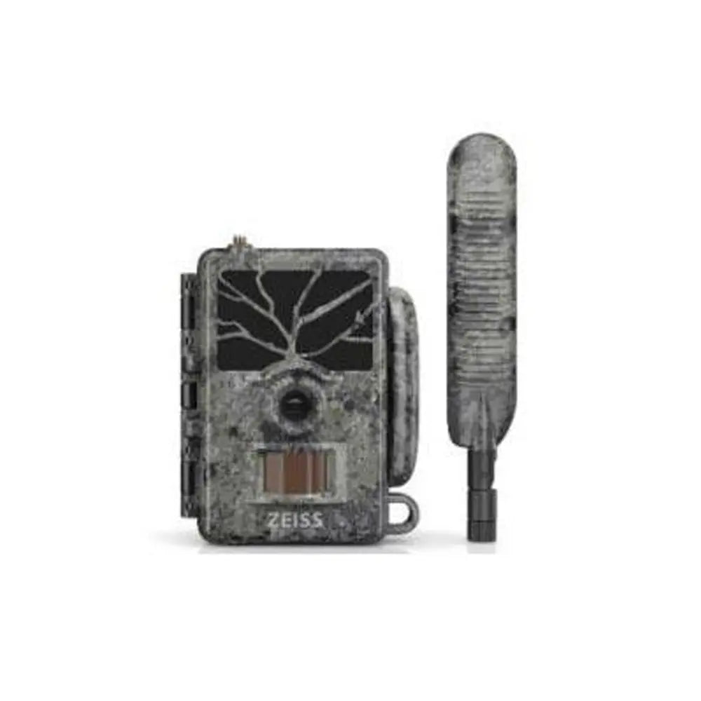 Camouflage-patterned camera with Zeiss logo on a white background