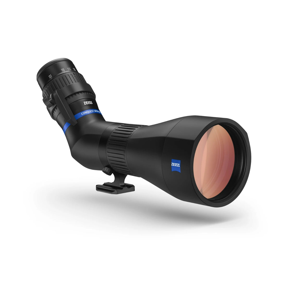 Zeiss Conquest Apia spotting scope shown at an angle on a clean white background with a soft shadow.