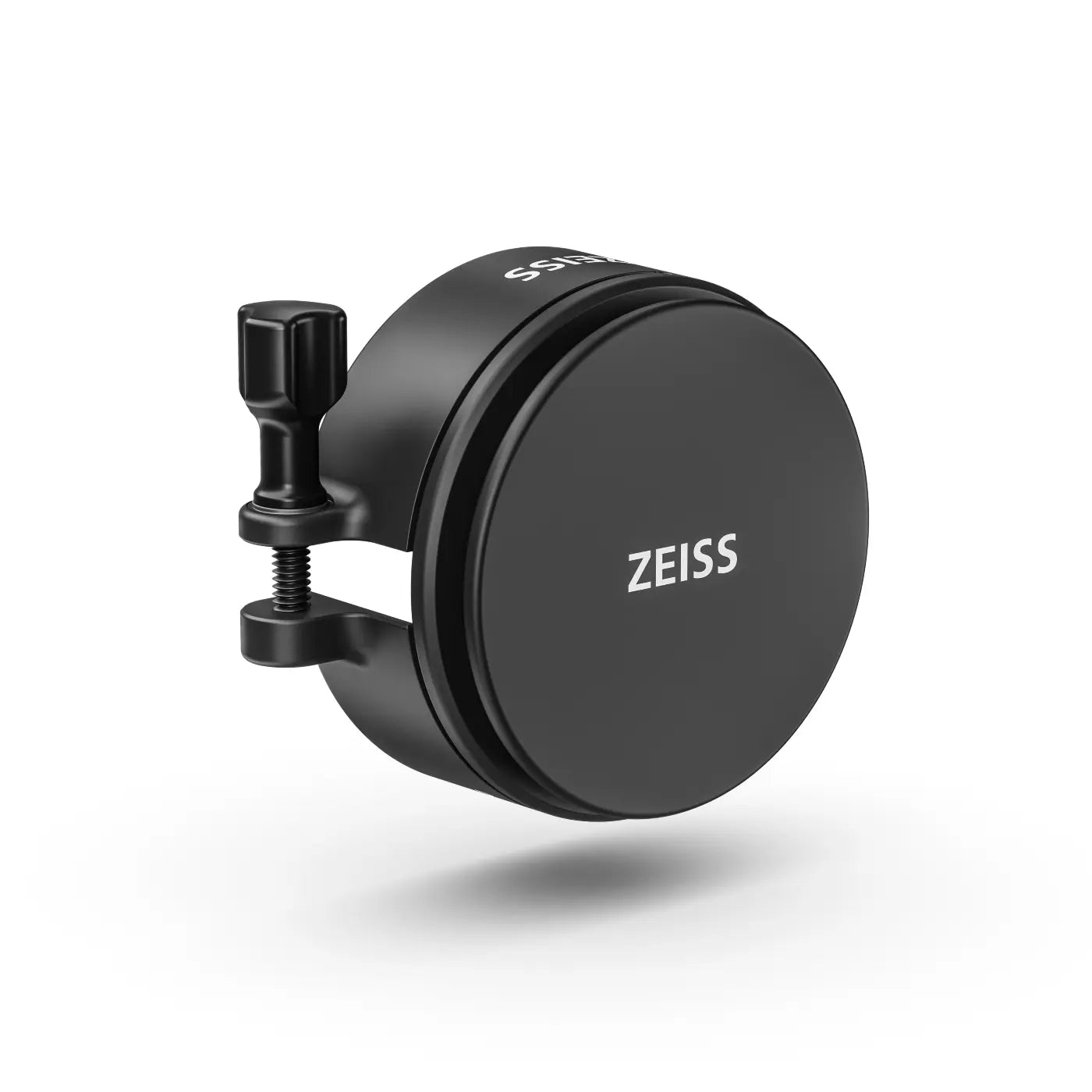 Black camera lens cap with 'ZEISS' branding on a white background