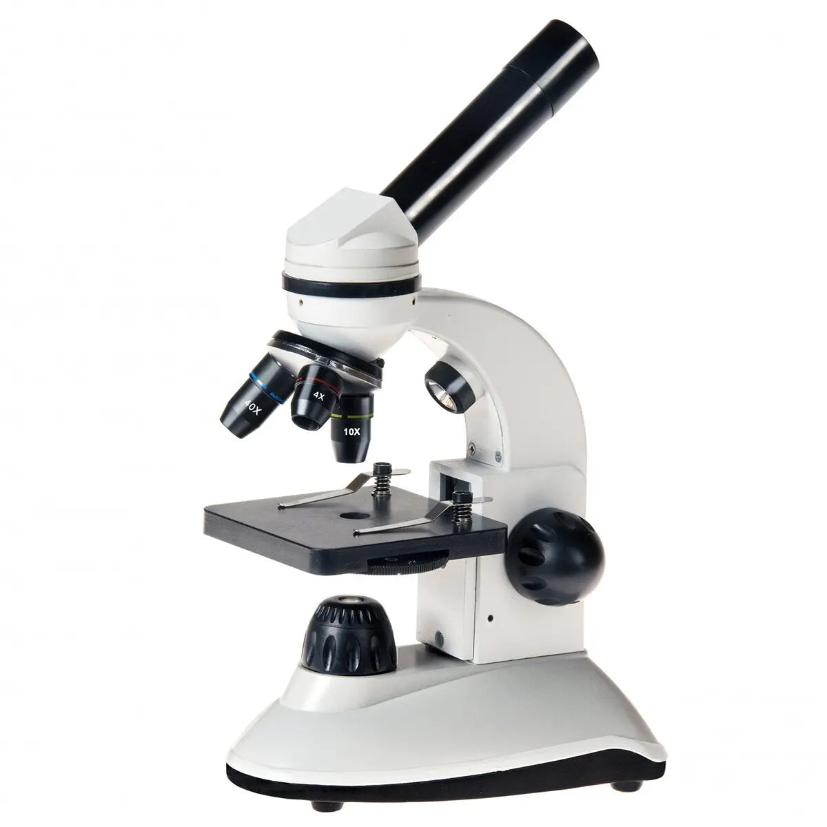 White microscope with black components on a white background
