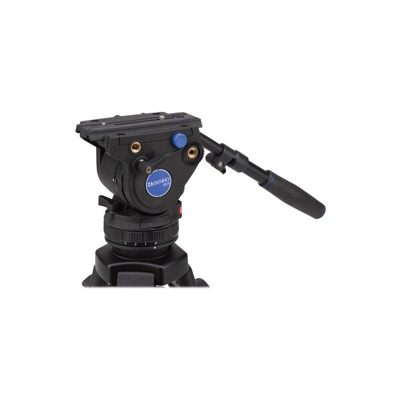 A Benro BV4H Video Head with a 75mm ball base, counterbalance system, and pan bar handle, primarily black in color.