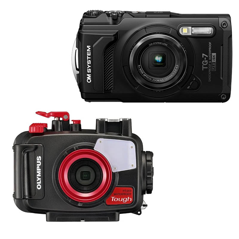 OM System TG-7 Tough Digital Camera - Black with Olympus PT-059 Underwater Housing