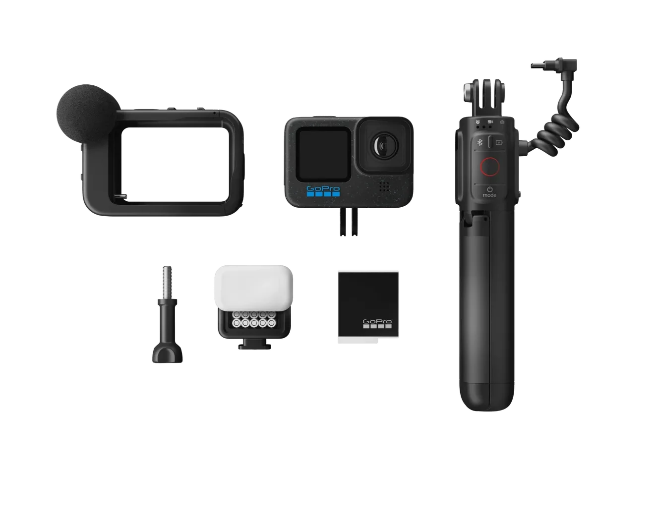Photo of the accessories and attachments included with the GoPro hero 12 creator edition