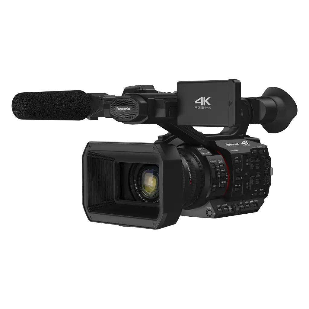 Black video camera with 4K label on a white background