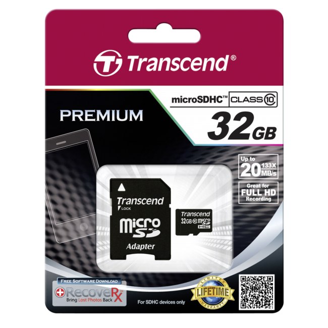 Transcend 32GB microSDHC Class 10 + SD-Adapter