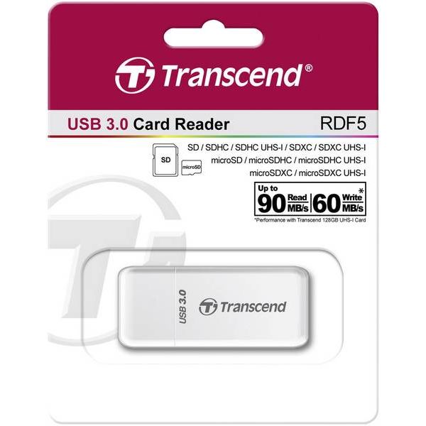 Transcend Multi functional Card Reader in White (with SD, microSD card slot and USB connector) USB 3.1