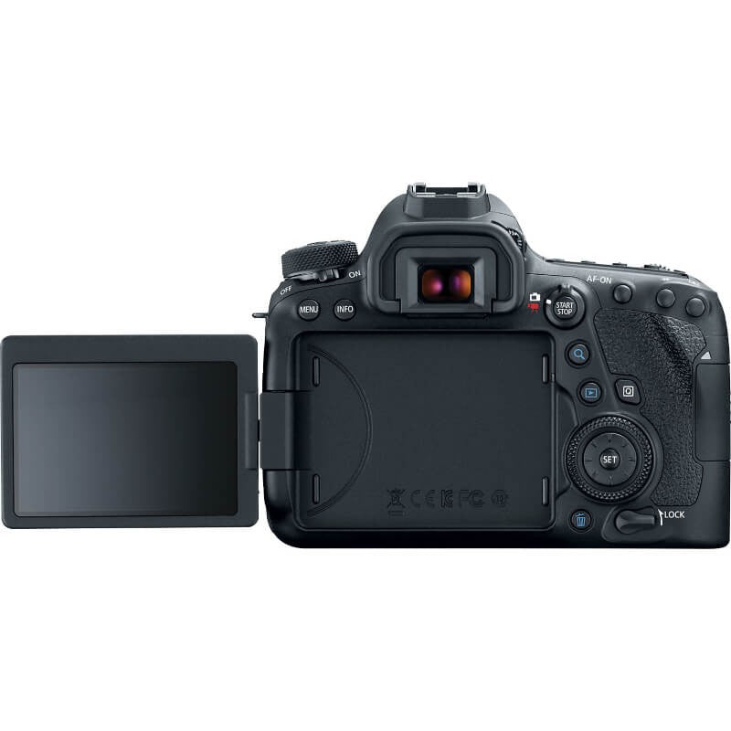 Canon EOS 6D Mark II DSLR Camera Body - Product Photo 2 - Rear view of the camera with the screen extended and controls visible
