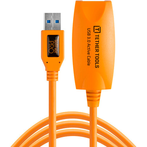 TetherPro USB 3.0 to USB Female Active Extension, 16' (5m), High-Visibility Orange