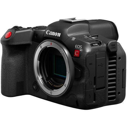 Canon EOS R5C Cinema EOS Full Frame Mirrorless Cinema Camera - Product Photo 2 - Side profile of the camera body showing the input / output ports along with the internal components of the camera