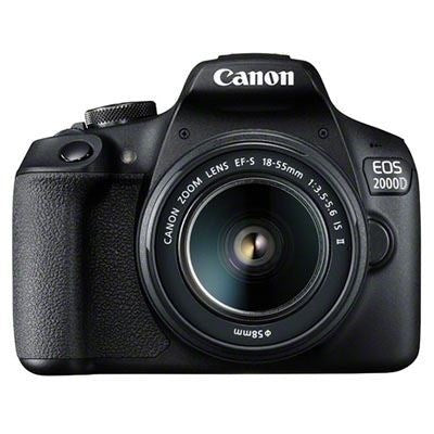 Canon EOS 2000D Digital SLR Camera with 18-55mm IS II Lens - Product Photo 1 - Front shot of the camera with lens attached