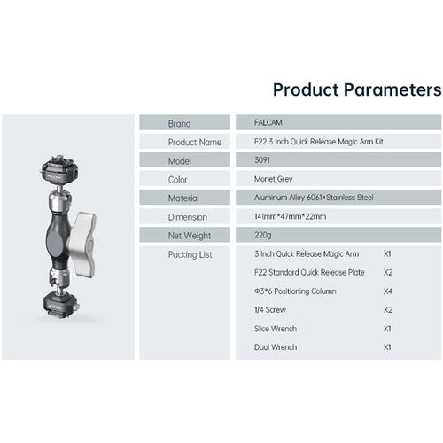 Falcam F22 Quick Release 3 Inch Extension Magic Arm Kit 3091