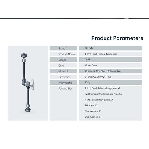 Falcam F22 Quick Release 11 Inch Extension Magic Arm Kit 2975