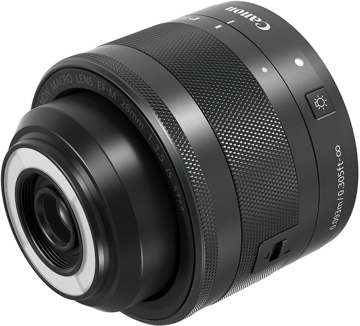 Canon EF-M 28mm f3.5 Macro IS STM Black Lens for EOS M - Product Photo 2 - Side view with emphasis on the focus ring and internal components