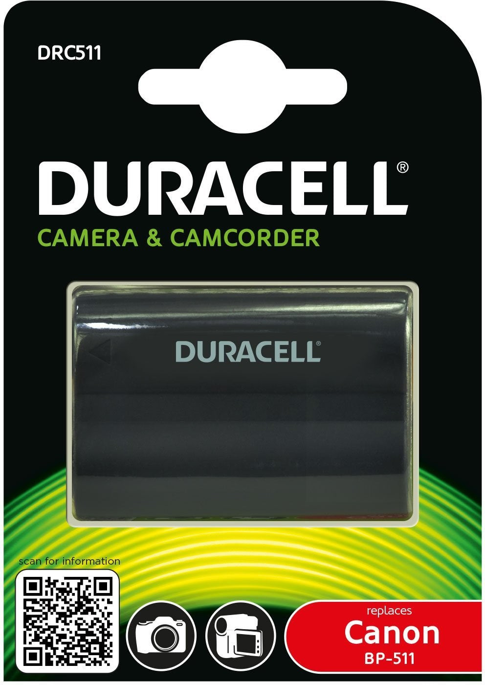 Product Image of Duracell Canon Fit 1400mAh Battery for BP-508 BP-511 BP-512 BP-514 BP-522 P-535