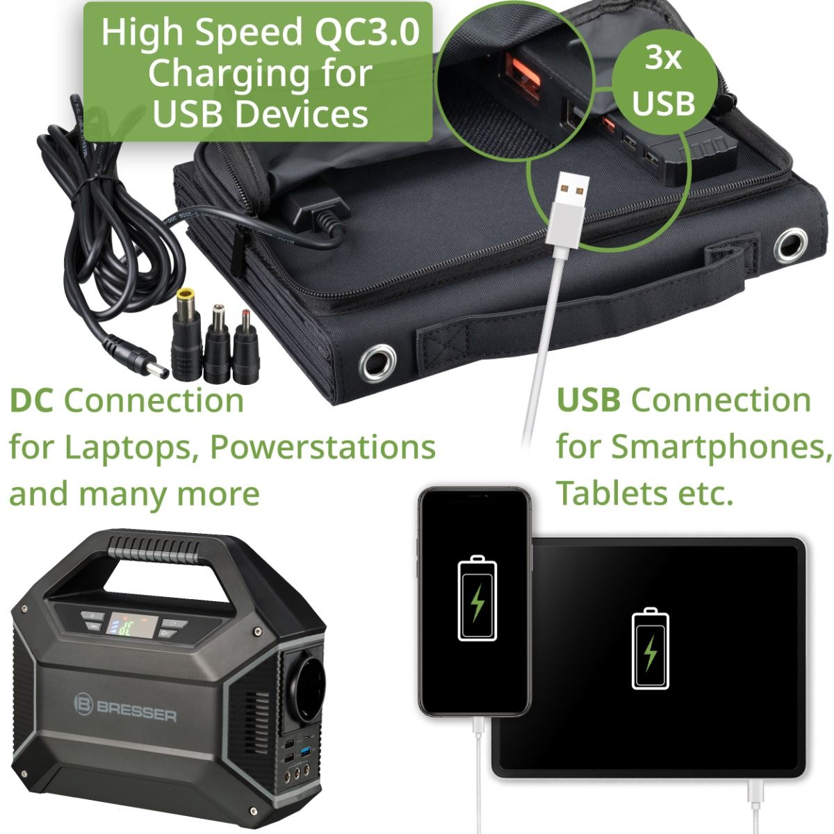 BRESSER Mobile Solar Charger 40 Watt with USB and DC output