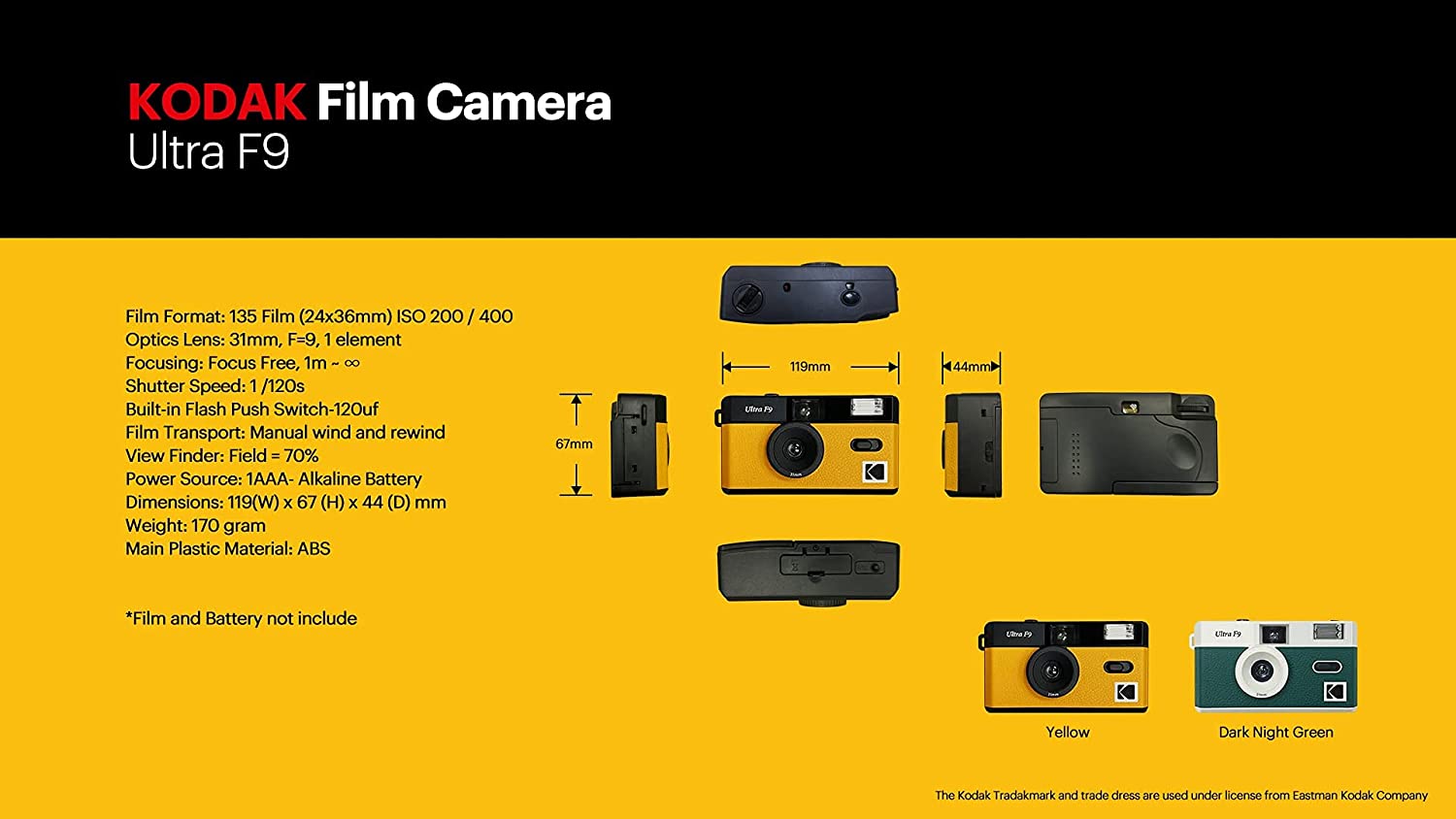 Kodak Ultra F9 35mm Film Camera Camera Yellow