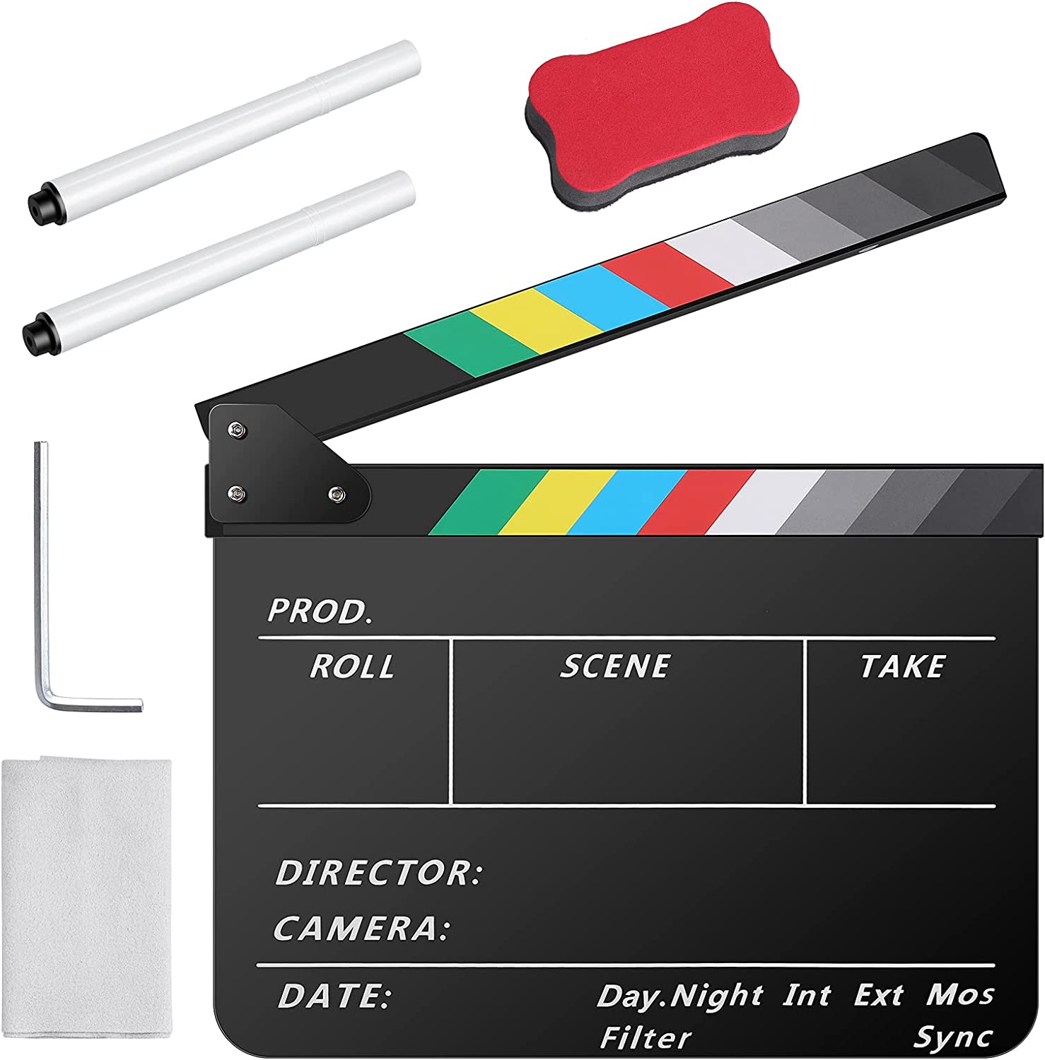 thumbnail image 2 of Flexzion Director Clapboard Film Movie Clapper Board Acrylic Plastic Dry Erase Stadio Camera Tv Video Cut Action Scene Slate Board 10x12 With Black White Sticks 2 of 10