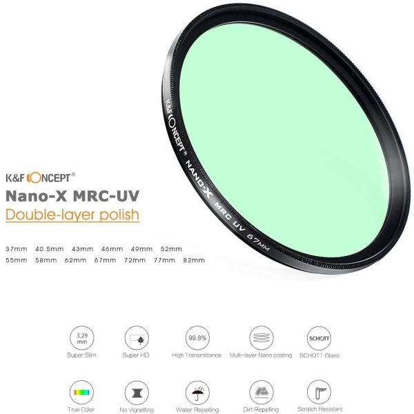 K&F Concept Super Slim Glass UV Lens Filter Nano-X MRC Series 82mm