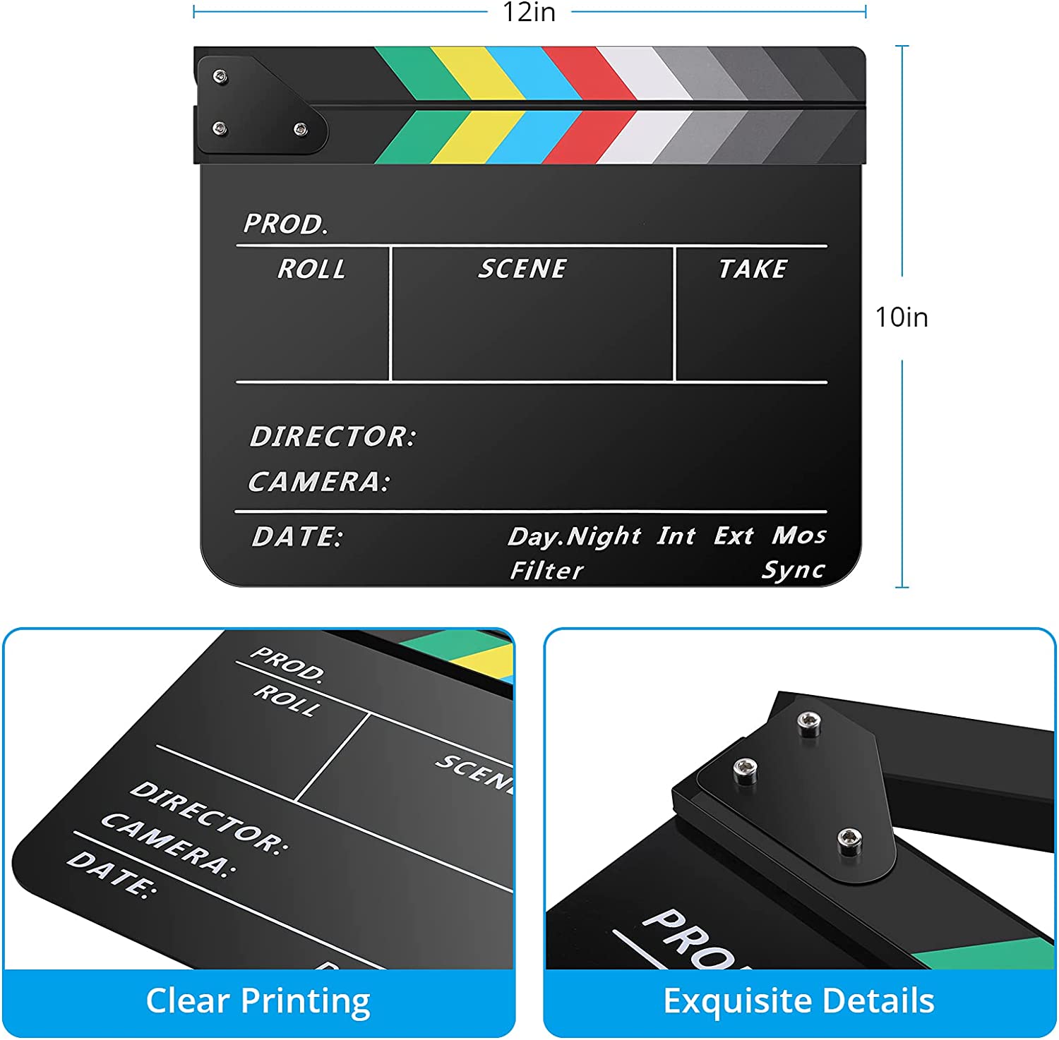 Acrylic Plastic Director's Film Clapboard Scene Clapper Board - Kit - Black