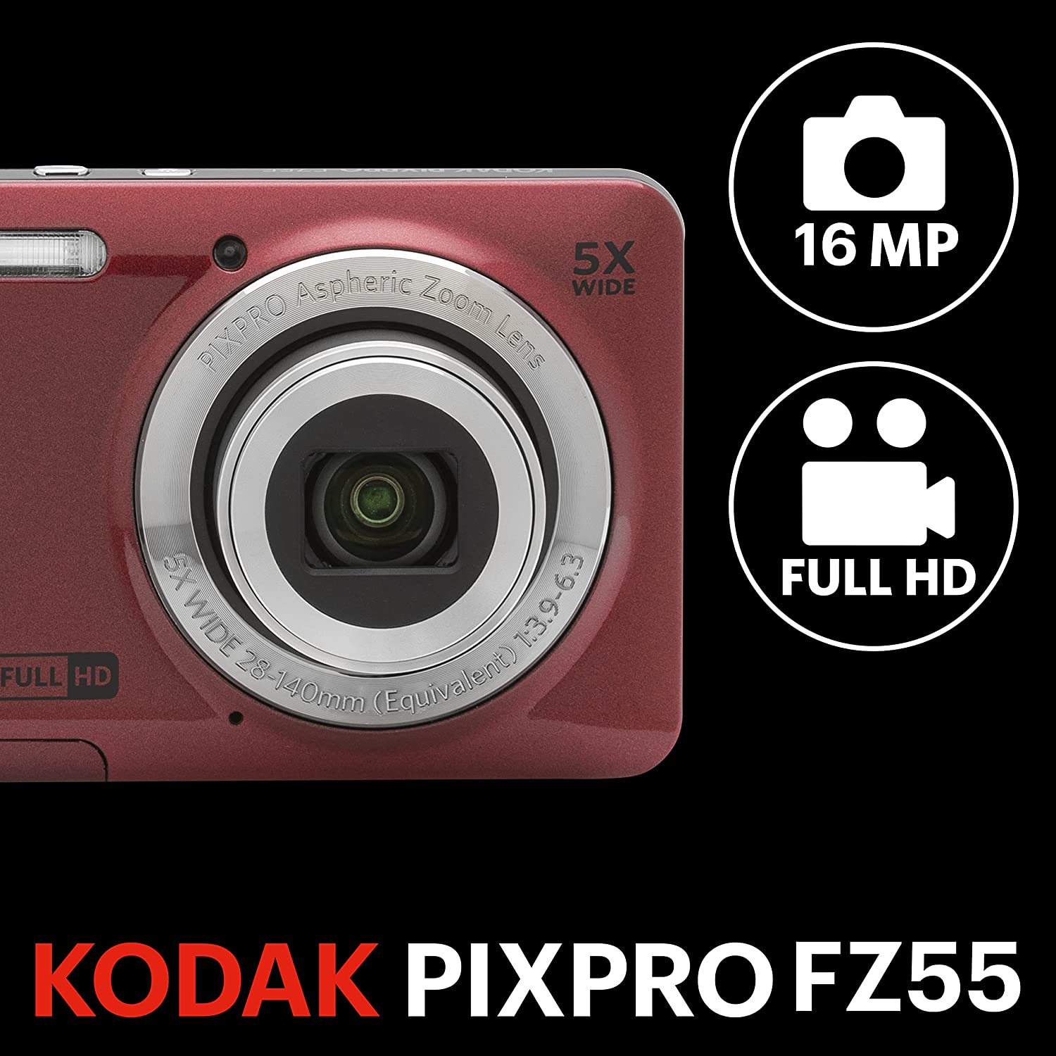 Kodak PIXPRO FZ55 16MP 5x Zoom Compact Camera - Red