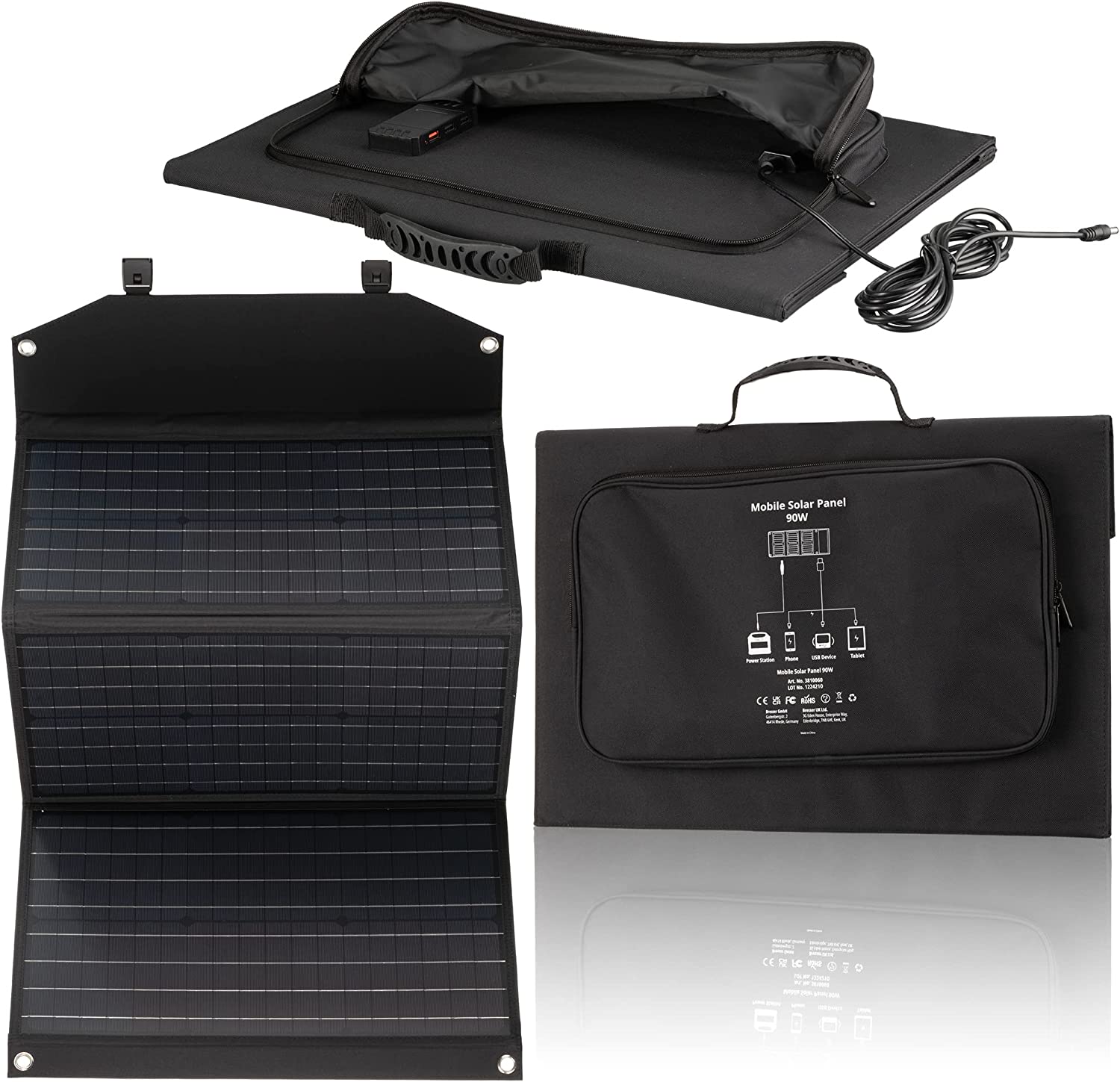 BRESSER Mobile Solar Charger 90 Watt with USB and DC output