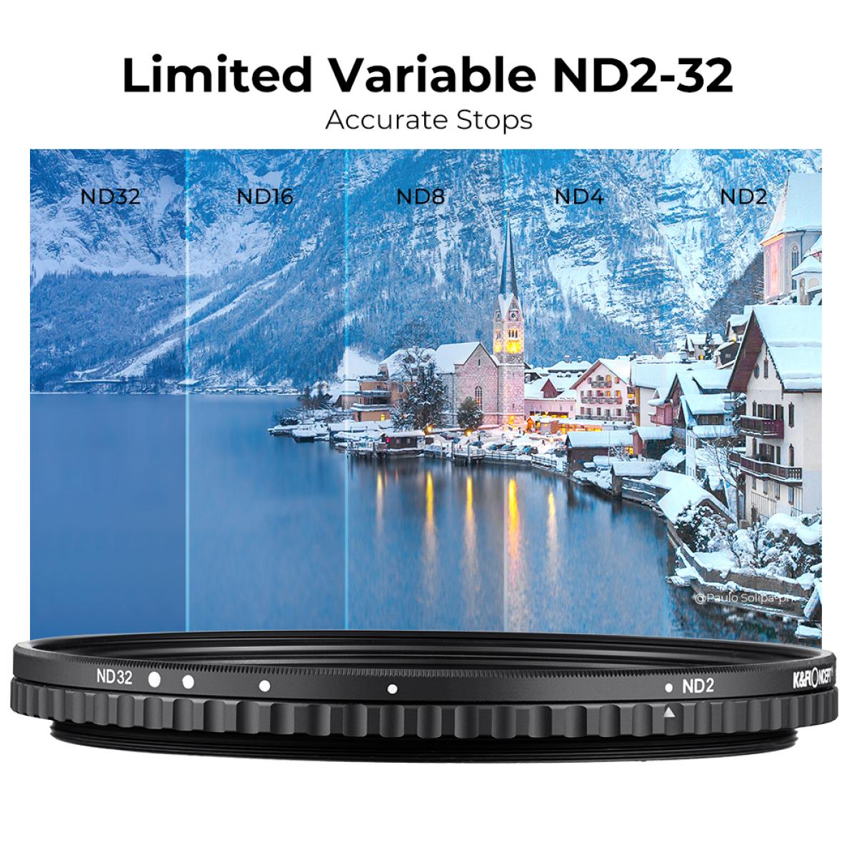 K&F Concept Fader ND2-ND32 (1-5 Stop) Variable ND Lens Filter Neutral Density Filter for Camera Lens NO X Spot, Nanotec, Ultra-Slim, Weather-Sealed