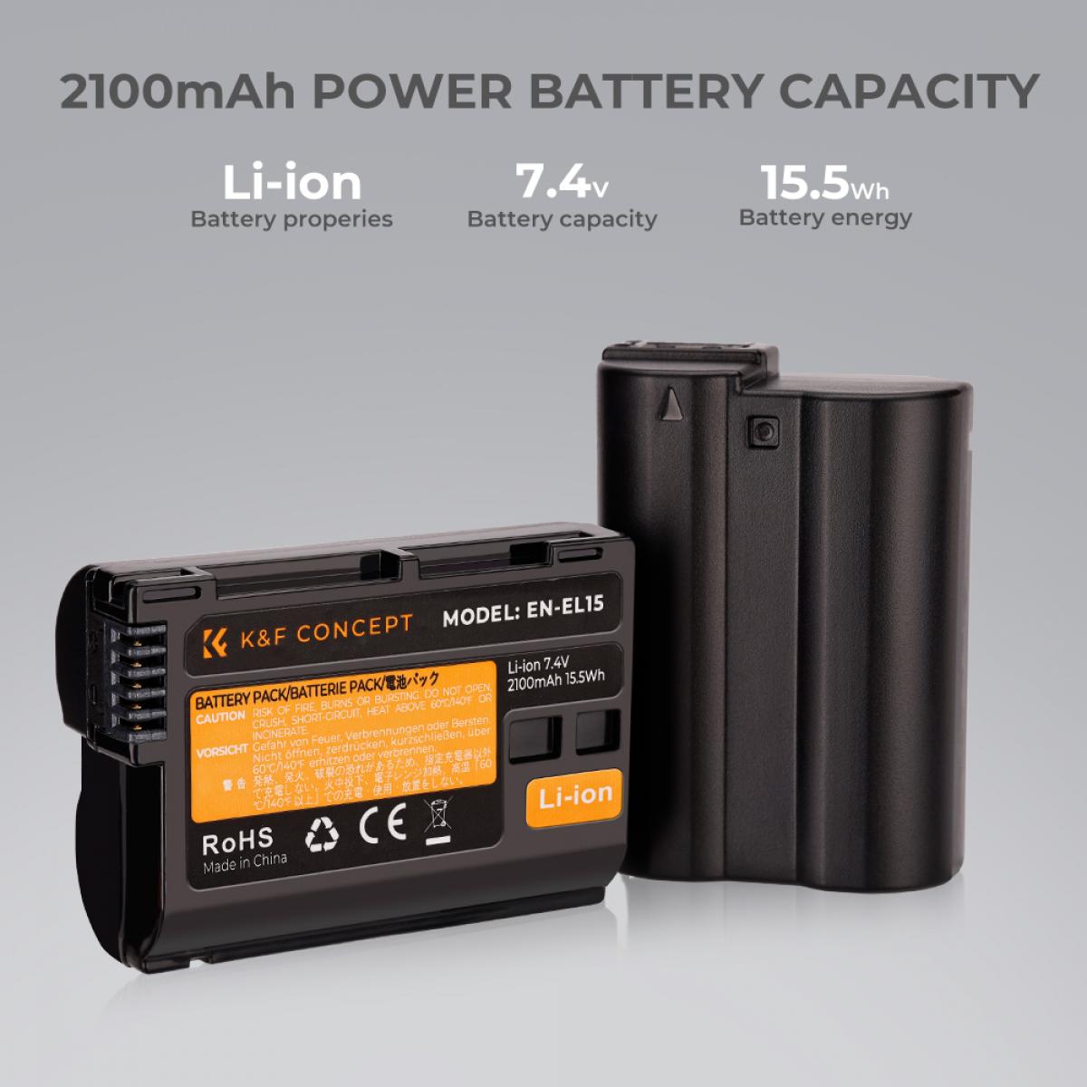 K&F Concept nikon EN-EL15 rechargeable battery 2-piece dual slot battery charger kit