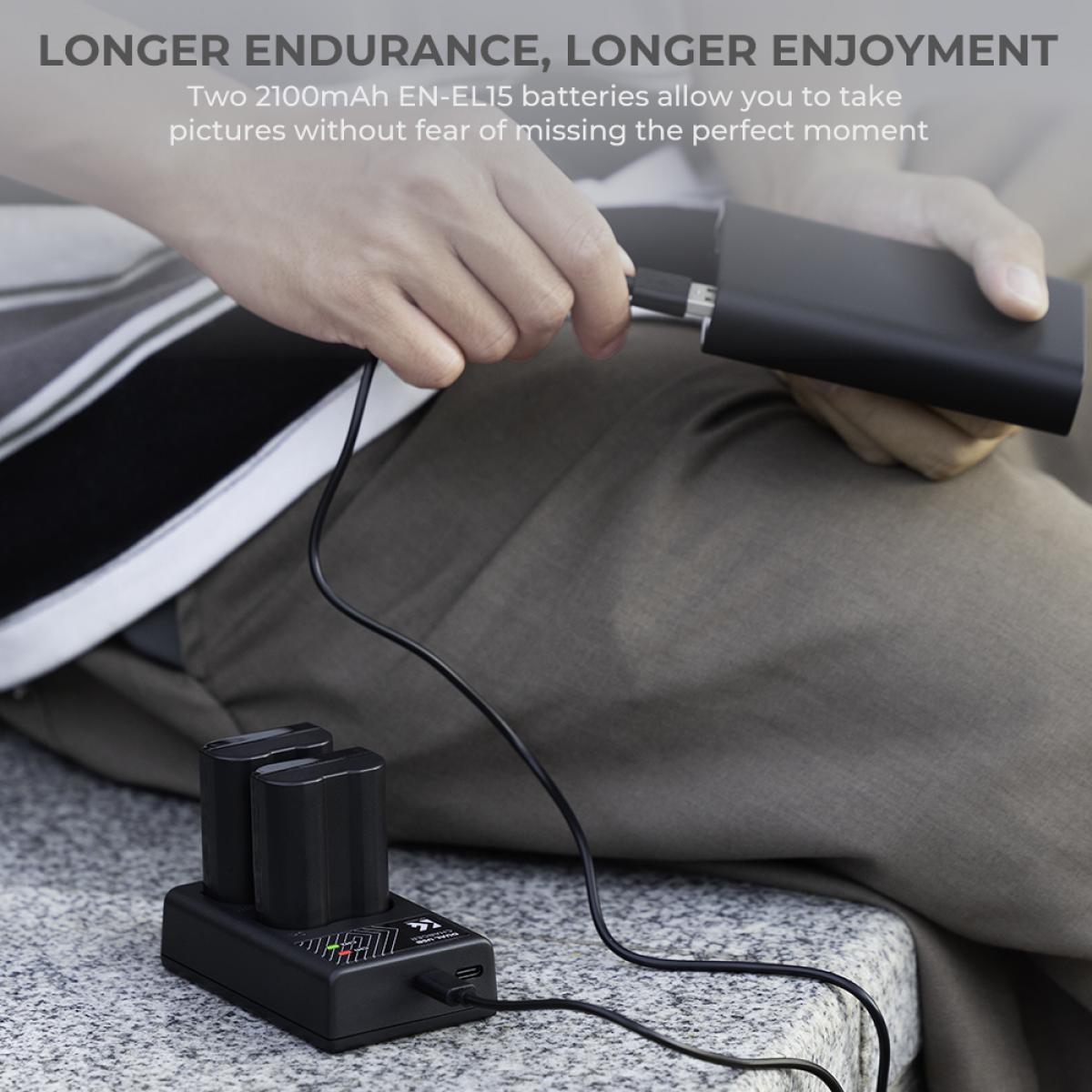 K&F Concept nikon EN-EL15 rechargeable battery 2-piece dual slot battery charger kit