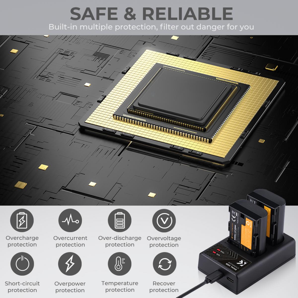 K&F Concept LP-E6NH canon battery 2-pack dual slot battery charger kit KF28.0021