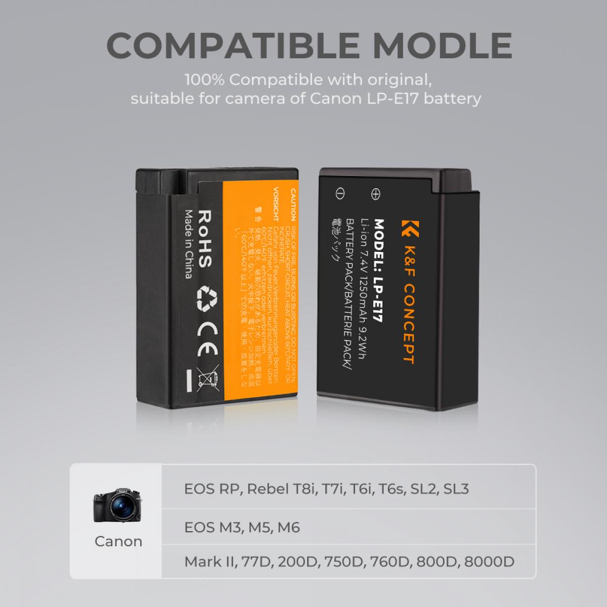 K&F Concept LP-E17 Canon Battery and Dual Battery Charger Kit