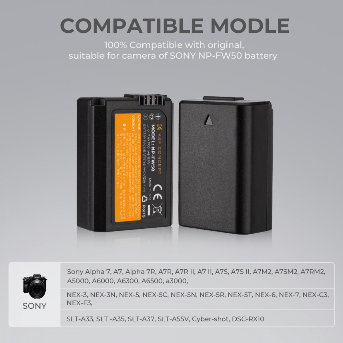 K&F Concept NP-FW50 sony battery and dual slot battery charger kit