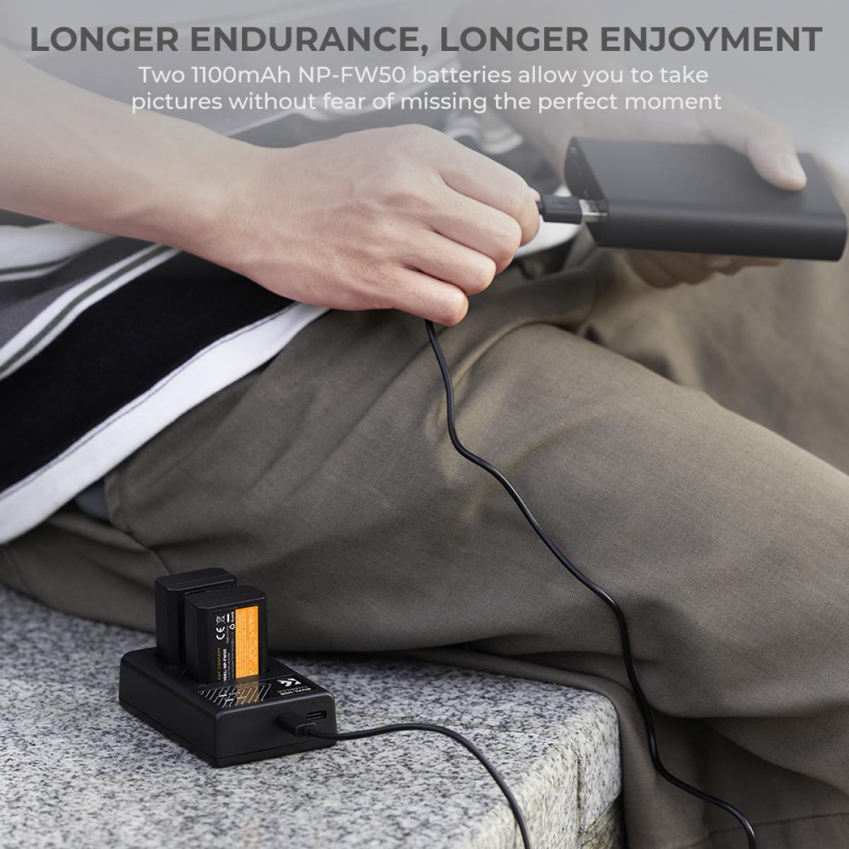 K&F Concept NP-FW50 sony battery and dual slot battery charger kit