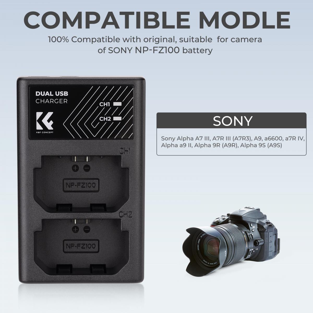 K&F Concept Sony NP-FZ100 Dual Slot Quick Battery Charger