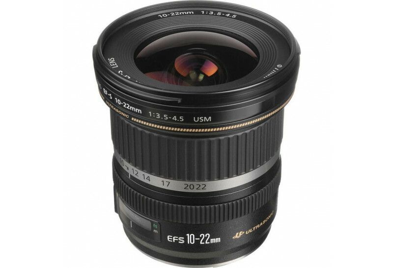 Canon EF-S 10-22mm USM F3.5-4.5 USM Ultra-Wide-Angle Lens - Product Photo 3 - Top Down Perspective with focus on the Glass Components