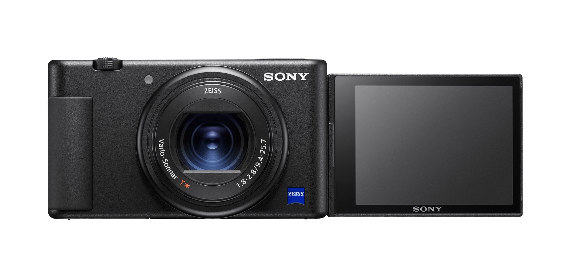 Sony ZV-1 Compact Digital Camera 4K UHD - Black - Perfect for Vloggers - Product Photo 4 - Front view of the camera with the screen extended