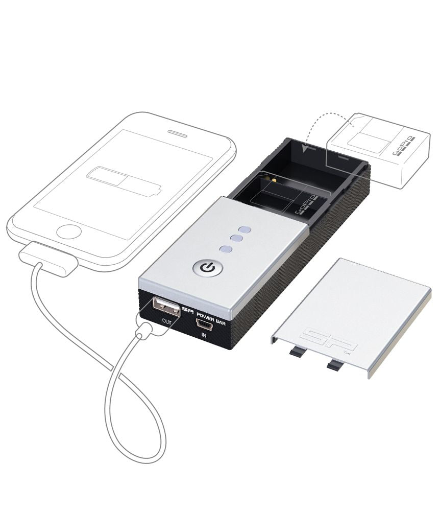 SP Powerbar Duo – Mobile Charging Station for HERO3 / HERO3+ Batteries & USB Devices
