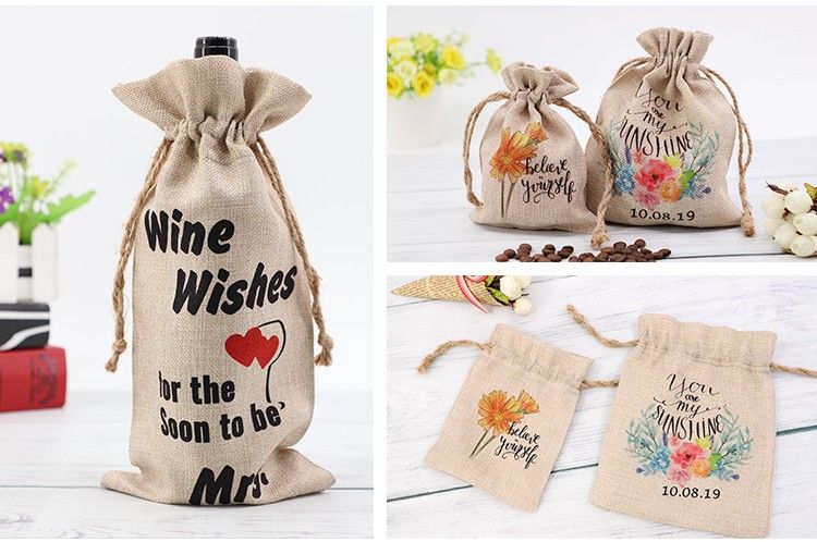 Customisable Burlap Drawstring bag - 17CM X 34CM