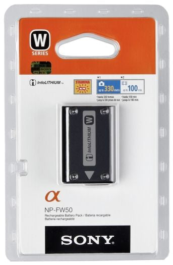 Sony NP-FW50 W-series Rechargeable Battery Pack for NEX-3, NEX-5, NEX-7 - Product Photo 2 - Shows the battery unit and packaging