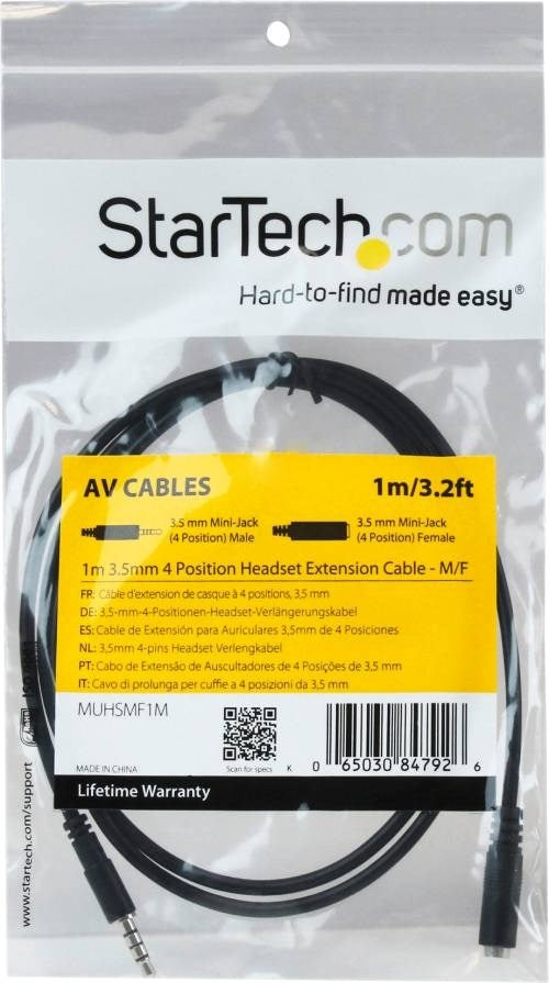 Product Image of StarTech MUHSMF1M 1m 3.5mm 4 Position TRRS Headset Extension Cable