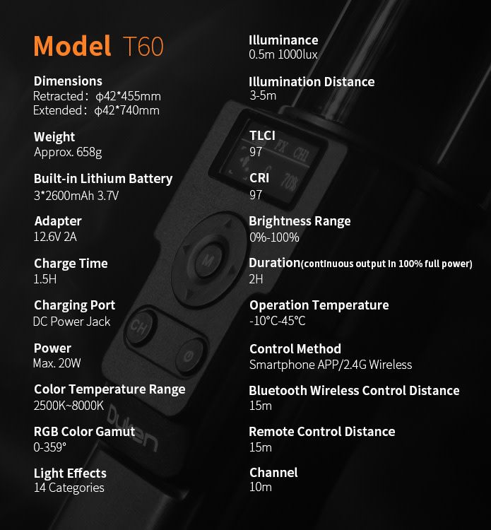 Sirui Duken T60 RGB LED Telesopic Tube light