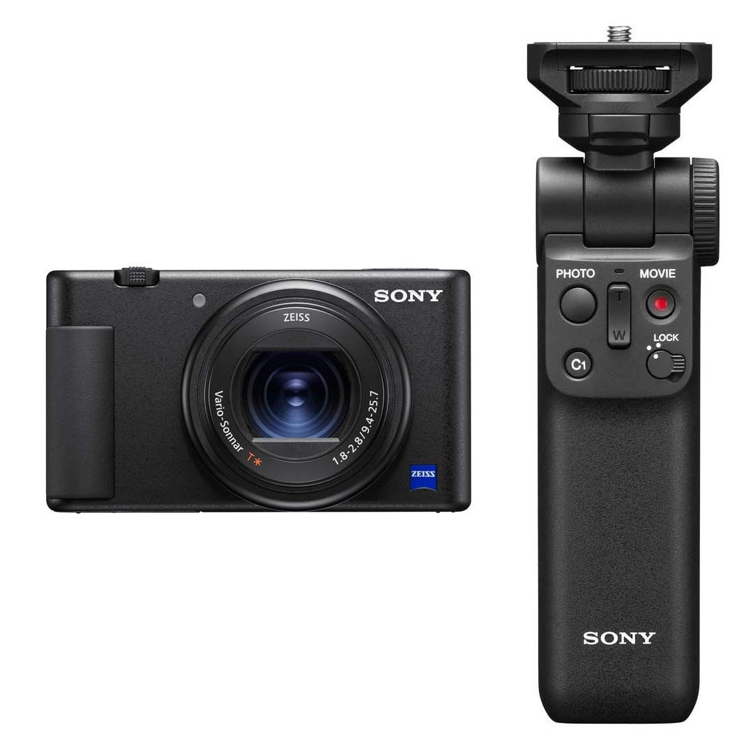 Sony ZV-1 Compact Digital Camera 4K UHD - Black With Wireless Remote Commander GP-VPT2BT - Product Photo 1 - Camera body and gimbal grip
