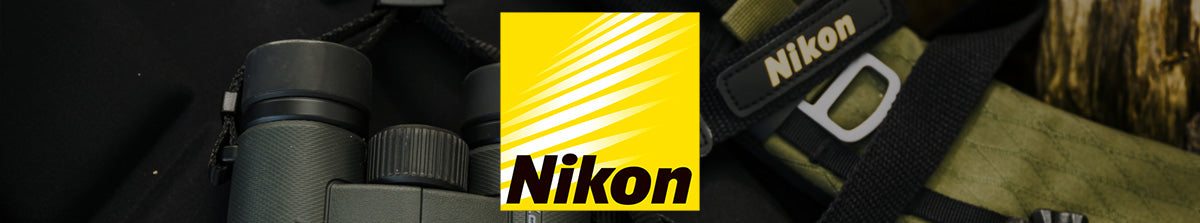 Nikon Boncoular Collection Image - Photo of binoculars in the woodland and Nikon logo