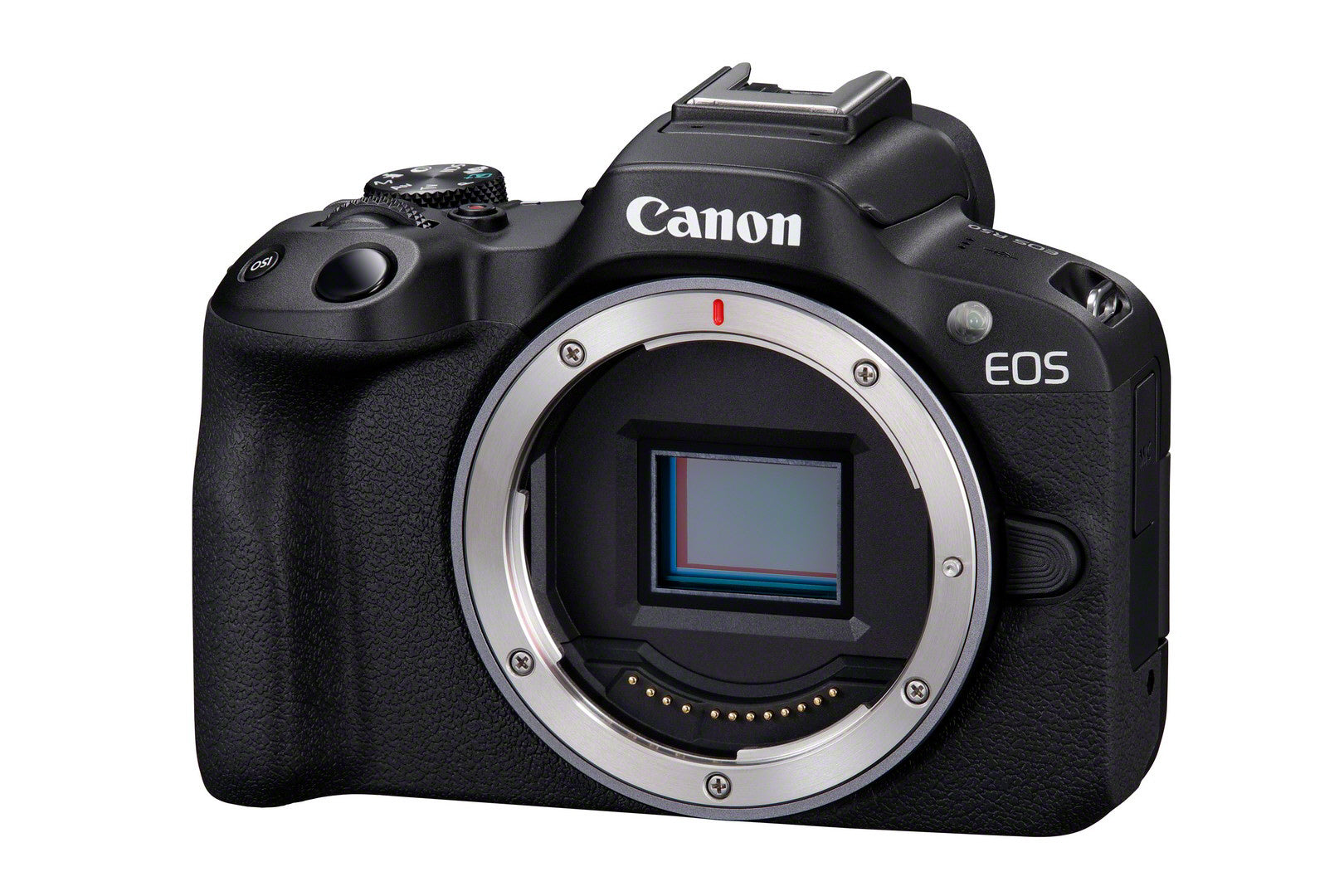 Canon EOS R50 Mirrorless APS-C Body Only - Product Photo 2 - Front side view of the camera body with the sensor exposed and internal parts showing