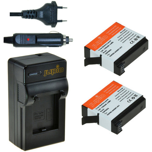 Jupio 2 x Lithium-Ion Battery Packs for GoPro HERO4 & Compact Single Charger