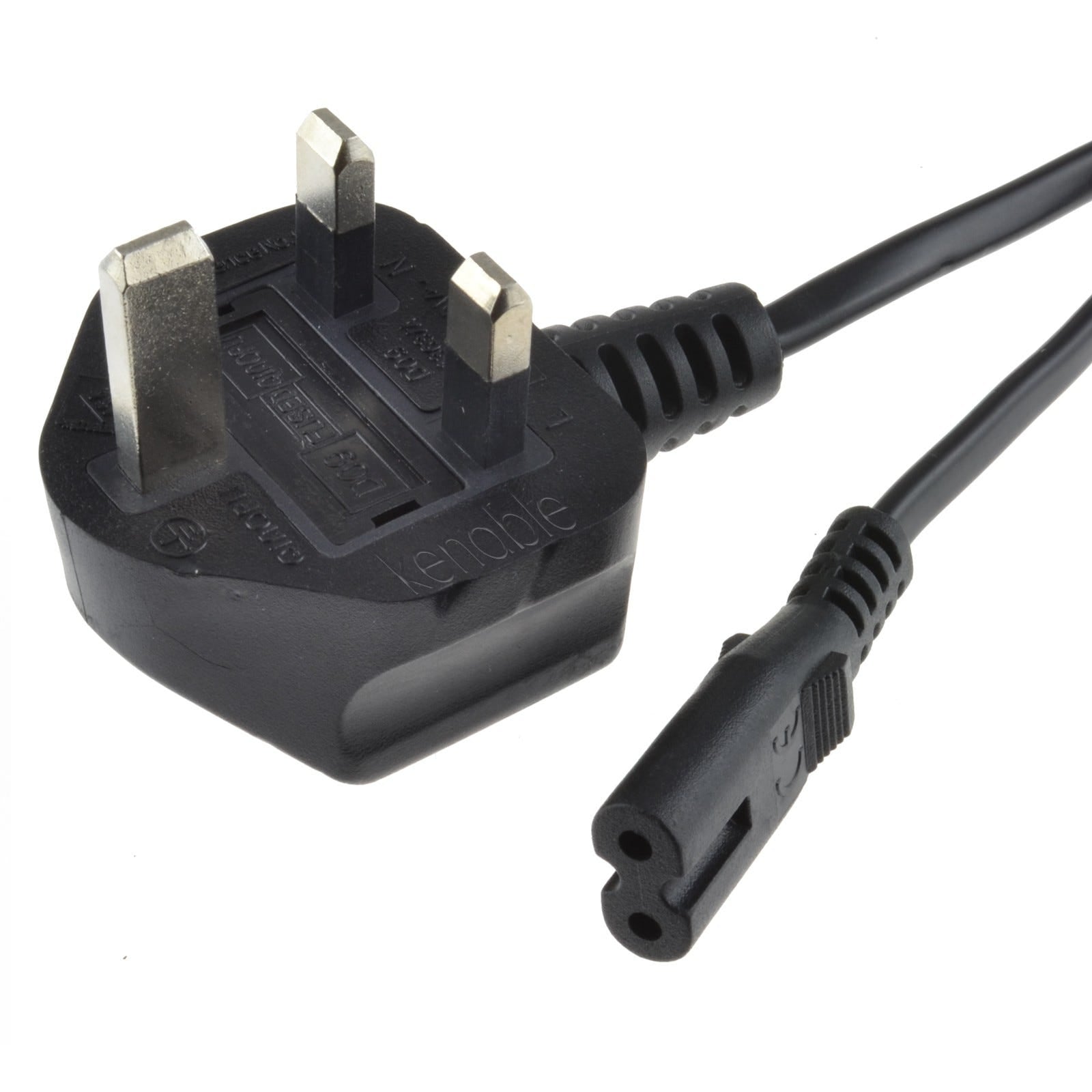 Power Cable UK Plug (3A Fused) to C7 (Figure of 8) Lead 1.8m Black