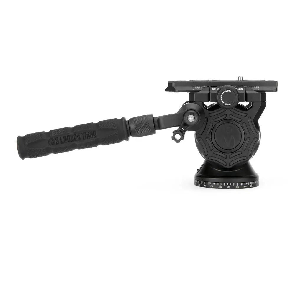 Black camera pan and tilt head on a white background