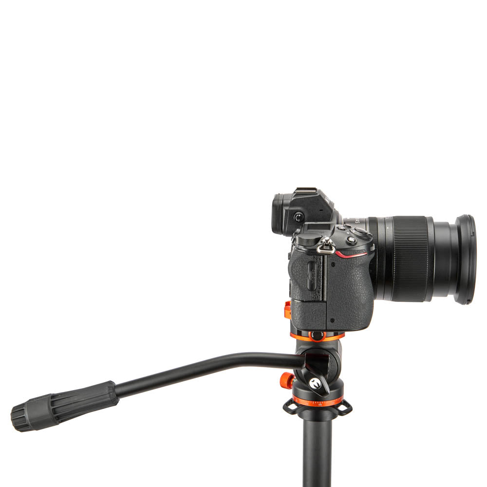 Camera on a tripod with a white background