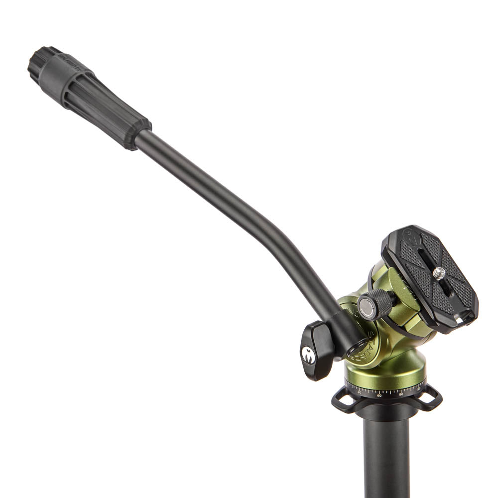 Camera tripod head with adjustable arm on a white background